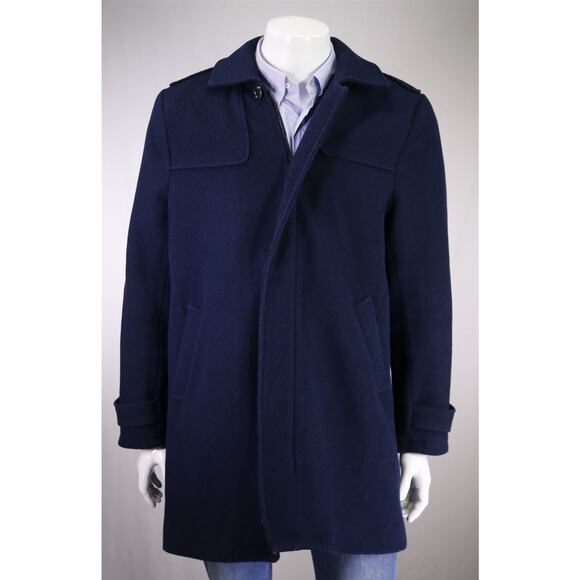 Andrew Marc New York Navy Blue Twill Zip Front 3/4 Length Wool Coat Large - Picture 2 of 11